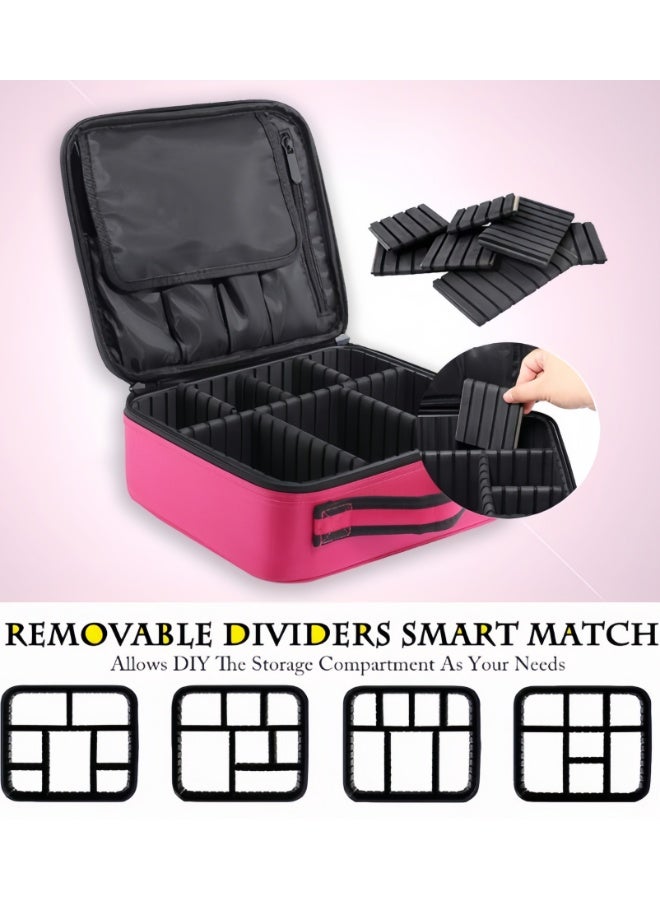 حقيبة مكياج للسفر، حقيبة مكياج محمولة للنساء، حقيبة تنظيم أدوات التجميل الاحترافية، حقيبة تخزين للفنانين مع فواصل قابلة للتعديل، فرش، أدوات تجميل، مجوهرات، إكسسوارات رقمية - Image 3